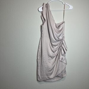 AllSaints Lexi Dress Womens 10 Pink Satin One Shoulder Ruched Sheath Knee Length